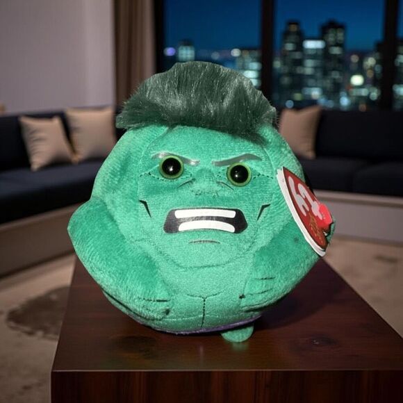 TY Marvel Beanie Ballz Incredible Hulk Plush Stuffed Animal Super Hero Large 9" - Picture 1 of 4